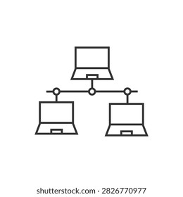 This minimalist line-art vector icon illustrates three laptop computers interconnected through a central local area network (LAN) line with circular connection nodes. Rendered with clean, dark grey outlines on a solid white background, this graphic represents peer-to-peer data sharing, computer networking, client-server architecture, and IT infrastructure. It is ideal for technology websites, software UI icons, presentation slides, network security materials, and digital communication projects.

#ComputerNetwork #LocalAreaNetwork #LAN #LaptopConnection #DataSharing #TechIcon #VectorGraphic #LineArt #ITInfrastructure #GraphicDesign #UIUXDesign #MinimalistIcon