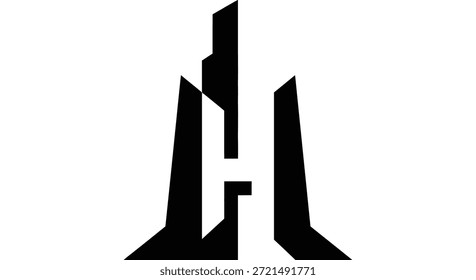 This minimalist logo design features an abstract representation of the letter H, combined with architectural or skyline elements. Its clean lines and geometric shapes make it ideal for modern