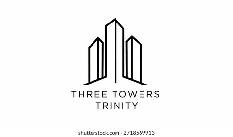 Este es un diseño de logotipo minimalista con tres torres estilizadas. Las líneas limpias y las Formas geométricas simples transmiten una estética moderna y sofisticada, ideal para representar lo real