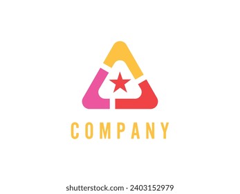 This minimalist logo design is for your company. It looks like a triangle-shaped modern logo With red, yellow, and pink colors. star logo.