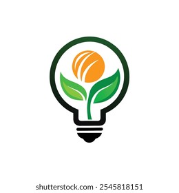 This minimalist logo merges an electric bulb and leaf, symbolizing innovation and eco-friendliness. Ideal for sustainable brands, green energy, and environmental solutions, with a clean, modern style.