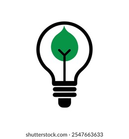 This minimalist logo merges an electric bulb and leaf, symbolizing innovation and eco-friendliness. Ideal for sustainable brands, green energy, and environmental solutions, with a clean, modern style.