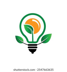 This minimalist logo merges an electric bulb and leaf, symbolizing innovation and eco-friendliness. Ideal for sustainable brands, green energy, and environmental solutions, with a clean, modern style.