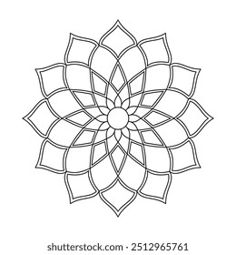 Este padrão de mandala minimalista apresenta uma forma circular com detalhes intrincados e geométricos. Perfeito para colorir páginas, meditação e empreendimentos artísticos.

