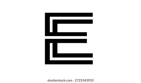 Este es un diseño abstracto minimalista y moderno. Presenta una figura geométrica en forma de 'E' contra un fondo blanco. El diseño se compone de líneas claras y colores contrastantes. Los aislados
