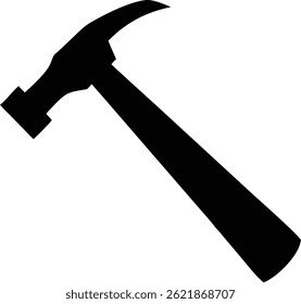 This minimalist monochrome shows a hammer, representing construction and repair work. The silhouette against a white background showcases the iconic tool with its distinct features.