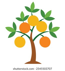 Esta ilustração minimalista do ícone da árvore laranja captura design ecológico e orgânico, perfeito para a marca e embalagem em produtos naturais, sustentáveis e com temática cítrica.