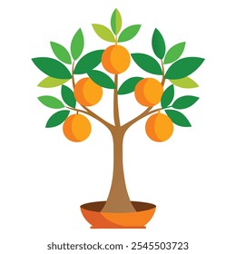 Esta ilustração minimalista do ícone da árvore laranja captura design ecológico e orgânico, perfeito para a marca e embalagem em produtos naturais, sustentáveis e com temática cítrica.