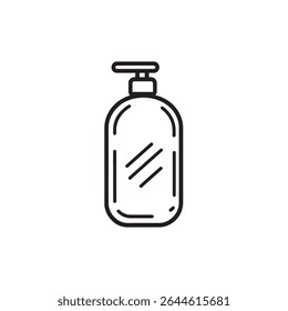 This minimalist outline depicts a bottle featuring a dispenser mechanism, set against a transparent background. Simple yet sleek, the image captures a modern aesthetic.