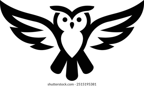 Este logotipo minimalista de Vector de búho presenta un diseño elegante y simétrico en blanco y negro. Las alas extendidas y las líneas afiladas del búho transmiten sabiduría y precisión, ideales para una marca moderna y sofisticada