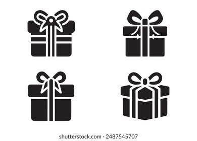 This minimalist present gift box silhouette icon is a stylish vector illustration on a white background. Perfect for design projects, logos, and festive decorations.