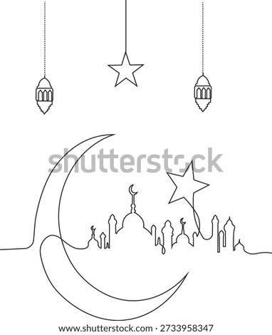 This minimalist Ramadan line art illustration features an elegant Islamic mosque skyline combined with a crescent moon and star, symbolizing faith, spirituality, peace, and the holy month of Ramadan. The artwork is created using clean and smooth outline strokes, giving it a modern, simple, and visually balanced appearance that fits perfectly with contemporary design trends.
The mosque silhouette includes domes and minarets arranged in a flowing horizontal line, creating a calm and harmonious composition. The crescent moon gently surrounds the skyline, representing the beginning of , devotion, and reflection, while the star adds a spiritual and celestial touch to the overall design. The single-line style enhances clarity and makes the illustration lightweight, elegant, and versatile.
This Islamic line art design is ideal for Ramadan and Eid-related projects such as greeting cards, social media posts, banners, posters, flyers, invitations, brochures, calendars, and website headers. It can also be used for mosque decorations, religious event promotions, charity campaigns, educational materials, and Islamic publications. The minimal outline style ensures easy customization, recoloring, resizing, and compatibility with both digital and print media.
Designed in a clean vector format, this illustration maintains high quality at any scale without losing detail. Its simple yet meaningful concept makes it suitable for modern branding, art collections, mobile apps, presentations, packaging designs, and background visuals. The calm and spiritual mood of the artwork reflects the essence of  including prayer, unity, patience, and inner peace.
This Ramadan mosque outline illustration is perfect for designers, content creators, marketers, and businesses looking for a timeless visual that combines tradition with a modern minimalist aesthetic.