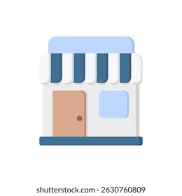 Este é um ícone de compras minimalista que retrata uma vitrine pequena e pitoresca com uma porta e um toldo, tornando-se uma escolha ideal para temas relacionados com atividades de varejo e comércio eletrônico