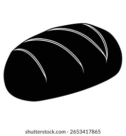 Esta silhueta minimalista mostra um pão de pão marcado com barras decorativas, colocado contra um pano de fundo transparente, perfeito para adicionar um elemento de padaria clássico.