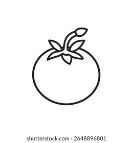 Este ícone de tomate minimalista apresenta um vetor simples e elegante com contornos arrojados em um pano de fundo transparente, perfeito para enfatizar a comida fresca.