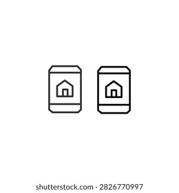 This minimalist vector icon set features two cement bag symbols, rendered in dark grey and black outline line art styles against a clean white background. Each bag displays a simplified house icon on its front, representing building materials, concrete mix, home construction, renovation, and civil engineering assets. Perfect for construction websites, architecture app UI icons, industrial supply catalogs, and hardware store branding.

#CementBag #ConstructionMaterials #BuildingSupplies #ConcreteMix #HomeRenovation #ArchitectureIcon #VectorArt #LineArt #IconSet #GraphicDesign #UIUXDesign #CivilEngineering