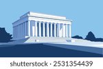 This minimalist vector illustration beautifully captures the grandeur of the Lincoln Memorial in Washington, D.C., set against a bright, clear sky.