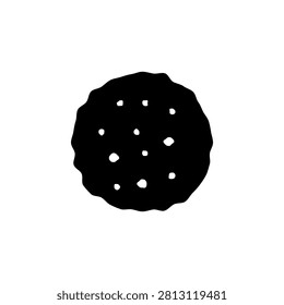 This is a minimalist vector illustration of a Cookie icon, featuring a simple, clean, and solid glyph style. The icon can be used as a symbol, sign, or logo.