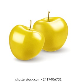 This minimalist vector illustration depicts two Golden Delicious apples resting side-by-side against a white background