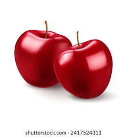 Esta ilustración vectorial minimalista muestra dos manzanas rojas descansando lado a lado contra un fondo blanco