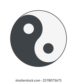 This minimalist vector illustration depicts the classic Yin Yang symbol, representing the balance of opposing forces in the universe