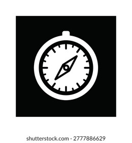 This minimalist vector illustration depicts a compass, symbolizing direction and guidance. High contrast white on black creates a clean, modern aesthetic. Ideal for business strategy, travel concepts, or navigational tutorials.