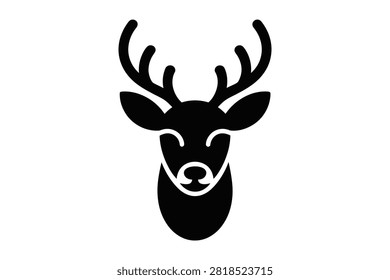 This minimalist vector illustration displays a sleek black deer head silhouette with elegant branching antlers against a white background. The clean geometric lines provide a modern aesthetic design.