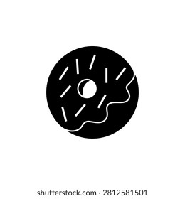This is a minimalist vector illustration of a Donut icon, featuring a simple, clean, and solid glyph style. The icon can be used as a symbol, sign, or logo.