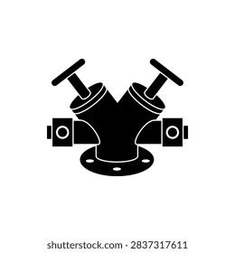 This is a minimalist vector illustration of a Double Head Hydrant Valve icon, featuring a simple, clean, and solid glyph style. The icon can be used as a symbol, sign, or logo.