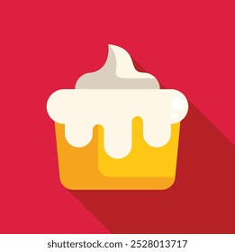 This minimalist vector illustration features a cupcake with dripping icing on a colorful background, perfect for projects related to desserts and sweet treats