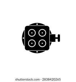 This is a minimalist vector illustration of a Four Way Inlet Connection icon, featuring a simple, clean, and solid glyph style. The icon can be used as a symbol, sign, or logo.
