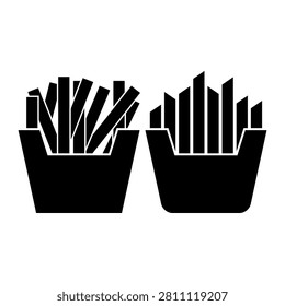 This is a minimalist vector illustration of a French Fries icon, featuring a simple, clean, and solid glyph style. The icon can be used as a symbol, sign, or logo.