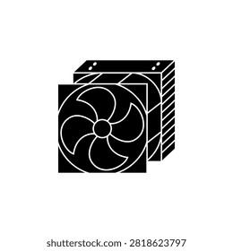 This is a minimalist vector illustration of a Heatsink icon, featuring a simple, clean, and solid glyph style. The icon can be used as a symbol, sign, or logo.