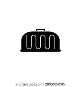 This is a minimalist vector illustration of a movable food cover icon, featuring a simple, clean, and solid glyph style. The icon can be used as a symbol, sign, or logo