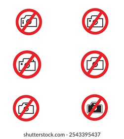 This minimalist vector illustration uses clean lines,contrasting colors to convey "no photography","no cameras allowed"message ideal for signs, digital applications editorial content in public places