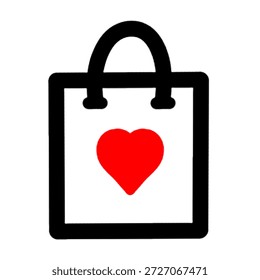 Esta Ilustración vectorial minimalista de un bolso de compras blanco con un corazón rojo simboliza la lealtad Cliente y una experiencia de venta al por menor encantadora para su marca.