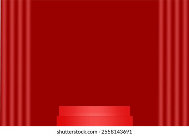 This is a minimalist, vibrant red stage backdrop design.