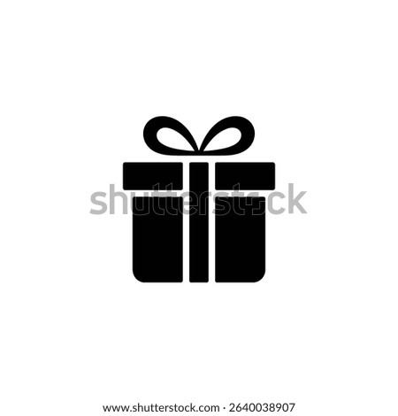 This is a minimalistic black and white icon of a wrapped gift, complete with ribbon and bow, great for decorations, illustrations, or promotional materials.