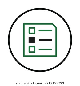 This minimalistic checklist icon uses simple geometric shapes within a bold circle. Representing a digital symbol for task management, progress tracking and efficient workflow. Designed to enhance