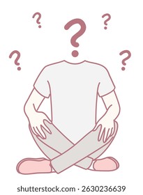 This is a minimalistic illustration that represents confusion through a figure accompanied by floating question marks