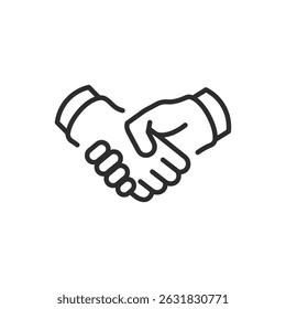 This minimalistic line art icon of a handshake symbolizes agreement, partnership, and cooperation, making it ideal for business and communication themes in todays interconnected world
