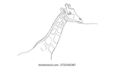 This is a minimalistic line drawing of a giraffe. The artwork has clean lines with a modern aesthetic style, and showcases a portrait of a giraffe, which could be used for creative projects like