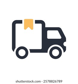 This is a minimalistic vector icon showcasing an ondemand delivery truck, highlighting a solid and clear design paired with a cargo tag, ideal for various applications and commercial uses