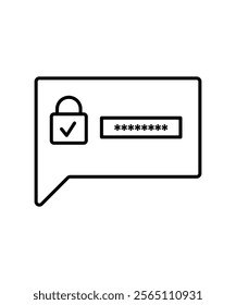 This is a minimalistic vector-style illustration representing secure password input. It features a padlock icon with a checkmark symbolizing security