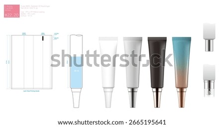 This is a mockup for a cosmetic container made of a tube.
It's a cosmetic tube container produced in Korea, featuring a basic rendering of a 22mm diameter and 20ml capacity, along with printing guidel