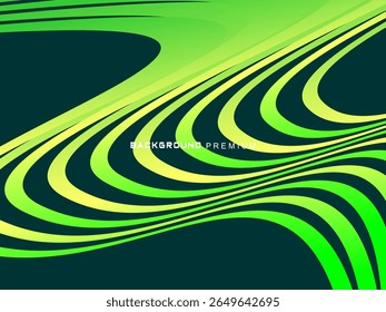 Este moderno fundo abstrato apresenta tons de verde brilhante e amarelo-limão com linhas dinâmicas que curvam e afiam, criando a ilusão de movimento e velocidade, ideal para cenários digitais, pre