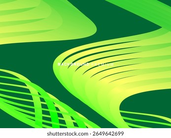 This modern abstract background features shades of bright green and lime yellow with dynamic lines that curve and sharpen, creating the illusion of movement and speed, ideal for digital backdrops, pre