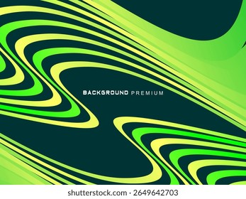 This modern abstract background features shades of bright green and lime yellow with dynamic lines that curve and sharpen, creating the illusion of movement and speed, ideal for digital backdrops, pre