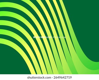 This modern abstract background features shades of bright green and lime yellow with dynamic lines that curve and sharpen, creating the illusion of movement and speed, ideal for digital backdrops, pre