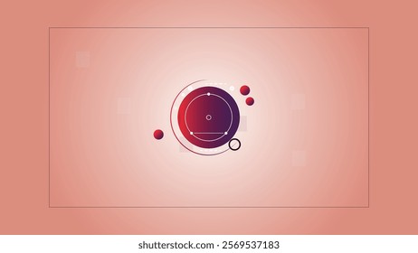 This modern abstract design features a central circle with gradient red and purple hues, surrounded by geometric shapes and subtle patterns.